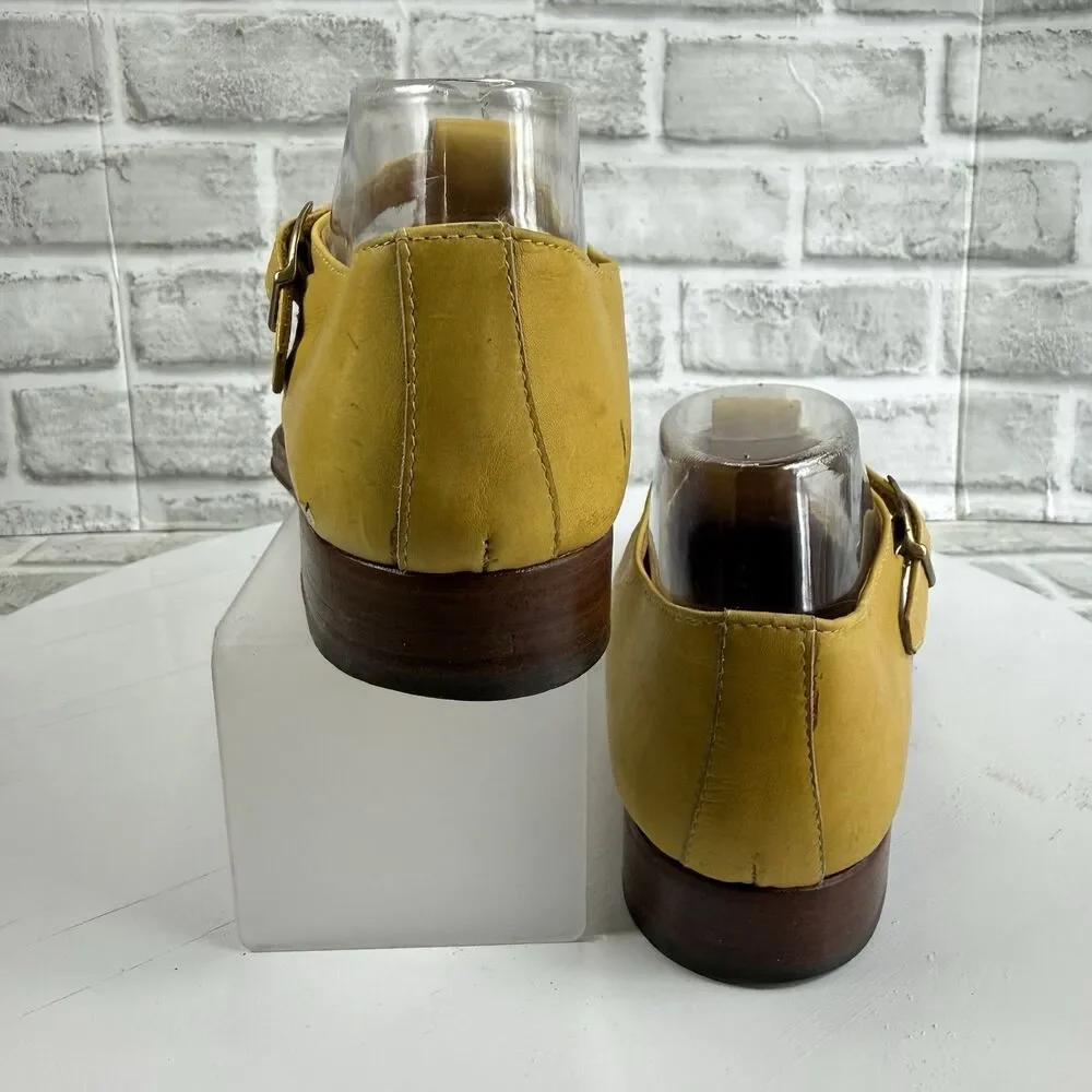 Basco Made in Italy Women's 40- 9/9.5 US Yellow Leather T Strap Fisherman Loafer